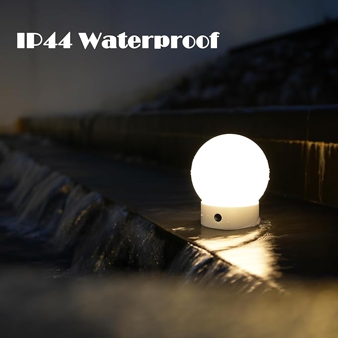 WEILAILUX Small Cute Cordless Table Lamp Rechargeable, Battery Operated Shower Lamp Waterproof, Touch Dimmable Globe Ambient Light for Outdoor/Bedside/Patio/Dining (White)