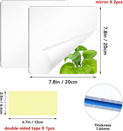 yuntop 2 Pack Self Adhesive Acrylic Mirror, 2MM Flexible Plastic Mirror, Shatterproof PS Frameless Wall Mirror for Bathroom Vanity and Entryway (8 x 8 inch)