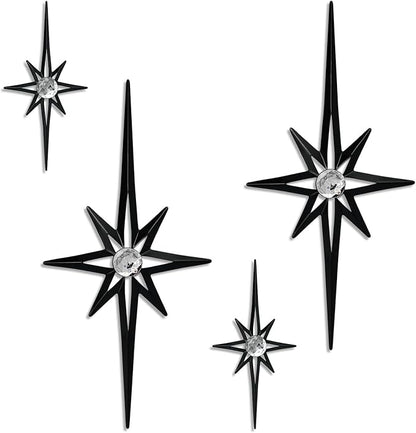 sxnzequnze 4 Pack Metal Star Wall Art 8 Pointed Starburst Wall Decor Set with 2 Large & 2 Small Pieces Mid Century Celestial Metal Wall Sculpture for Bedroom Living Room Office Gallery Wall