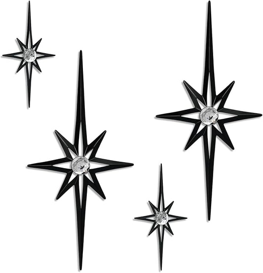 sxnzequnze 4 Pack Metal Star Wall Art 8 Pointed Starburst Wall Decor Set with 2 Large & 2 Small Pieces Mid Century Celestial Metal Wall Sculpture for Bedroom Living Room Office Gallery Wall