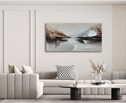Slyart Hand Painted Abstract Landscape Texture Wall Art, 3D Modern Oil Painting on Canvas, 24"x48" Large Abstract Paintings for Living Room