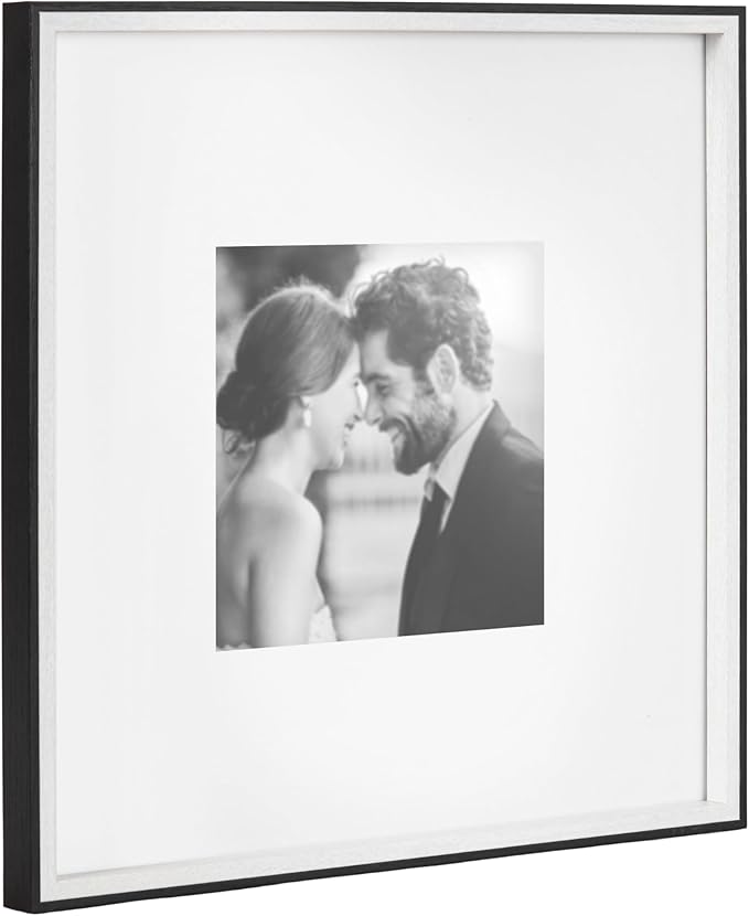 Kate and Laurel Gibson Modern Wall Picture Frame Set of 3; 16x16 matted to 8x8; Black and White; Three-Piece Frame Set for Gallery Wall Frame Set in Living Room Wall Décor