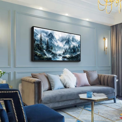 ERQINHUA Wall Decor For Bedroom Office Canvas Wall Art For Living Room Decorations Misty Forest Wall Paintings Tree Landscape Artwork Picture Modern Home Decor Ready To Hang Black Framed 20x40 In