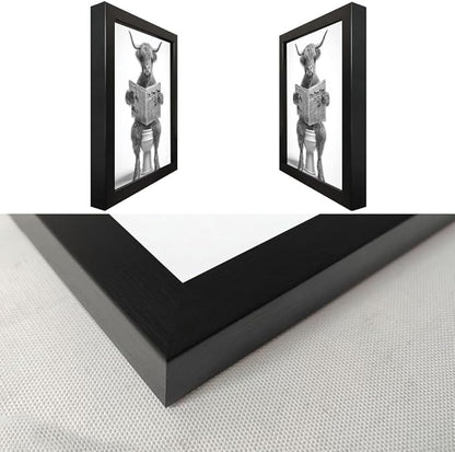 Funny Highland Cow Bathroom Wall Art - Framed Black and White Bathroom Wall Decor, Humorous Cow Picture Wall Decor with Cute Animal Canvas, Modern Farmhouse Style Restroom Sign Art for Toilet & Washroom 8"x10"