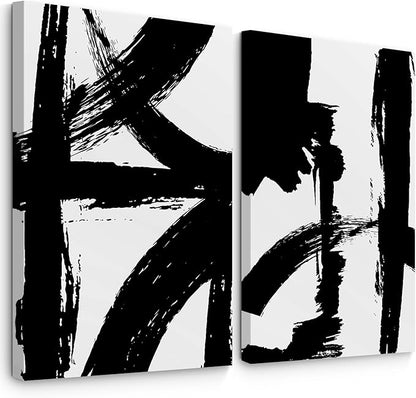 Black and White Wall Art Abstract Modern Painting Minimalist Line Canvas Wall Art Decor Black And White Poster Abstract Artwork Prints for Living Room Bedroom 12x16 Inch Wrapped Canvas Set of 2