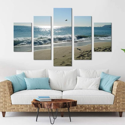 Yatsen Bridge Beach Wave Ocean Painting on Canvas 5 Piece Beach Wall Art Modern Landscape Scenery Posters and Prints Pictures for Living Room Bedroom Canvas Art Set Framed Ready to Hang (60x40 Inch)