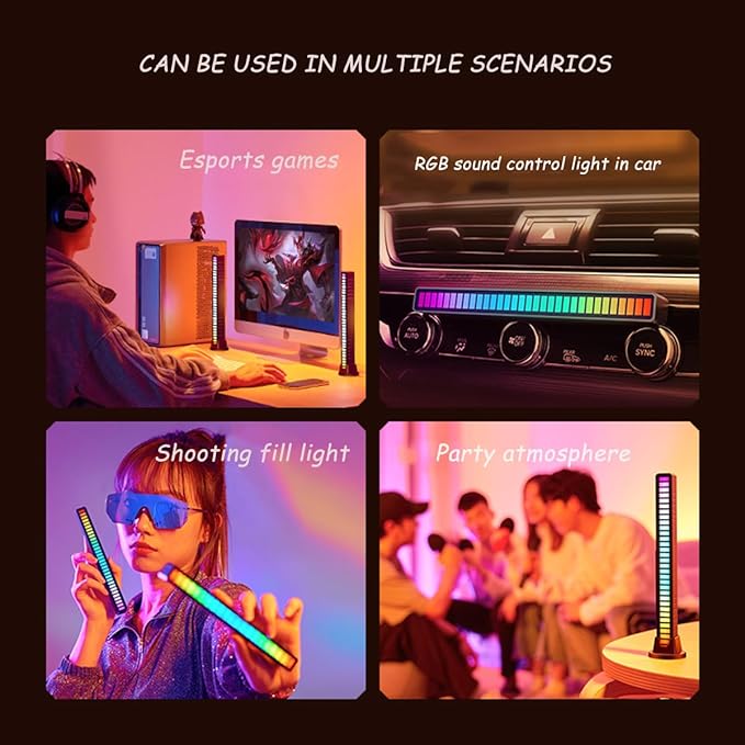 Kwak's Led Lights,Sound-Activated RGB LED Ambient Light - 8 Music Sync Modes, Rechargeable, Perfect for Car,TV and Gaming(2 pcs) (White)