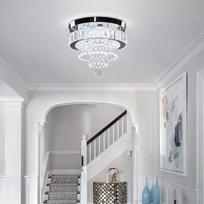11.8" Dimmable Crystal Chandelier Crystal Ceiling Light Modern Chandeliers Flush Mount Ceiling Light Lamp Fixture for Dining Room Living Room Bedroom Hallway Remote Control