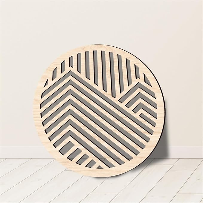 Geometric Wood Wall Art Decor, Modern Vintage Mountain Wall Sculptures Hanging Abstract Panels Decor, 3D Round Hollow Wooden Craft Art Boho Wall Decoration, for Home Office Living Room Bedroom (Beige)