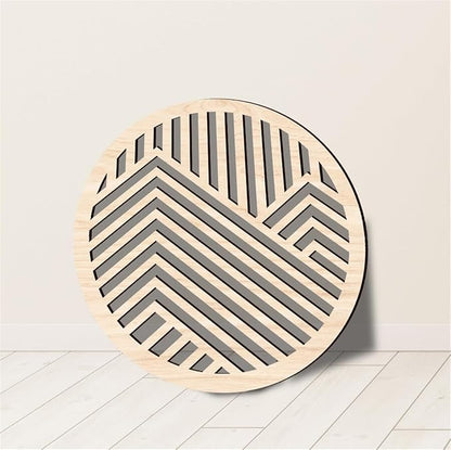 Geometric Wood Wall Art Decor, Modern Vintage Mountain Wall Sculptures Hanging Abstract Panels Decor, 3D Round Hollow Wooden Craft Art Boho Wall Decoration, for Home Office Living Room Bedroom (Beige)