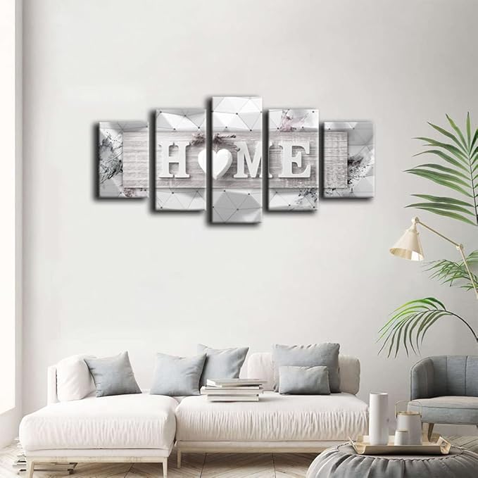 AWLXPHY Decor Home Decoration Wall Art Canvas for Living Room Framed Painting Pink and Grey 5 Panels Modern Still Life Love Stretched Artwork 3D Giclee (Grey, W60 x H30, Framed)