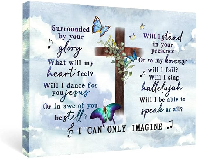 I Can Only Imagine the Cross Butterfly of Godd, Canvas Christian Faith Wall Art,Farmhouse,Church, Home Wall Decor,Tabletop/Hanging(29x38cm) Framed
