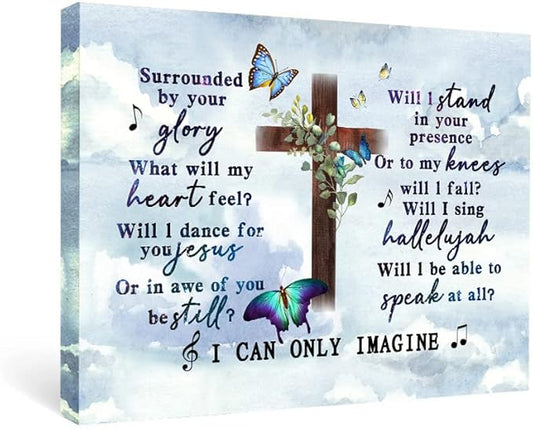 I Can Only Imagine the Cross Butterfly of Godd, Canvas Christian Faith Wall Art,Farmhouse,Church, Home Wall Decor,Tabletop/Hanging(29x38cm) Framed