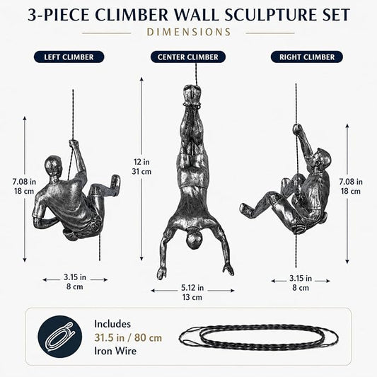 Large Set of 3 Climbing Men Wall Art Decor Sculpture,Nordic Modern Simplicity Decorative Wall Art, Climbing Man Sculptures,Home & Office Climber Gifts