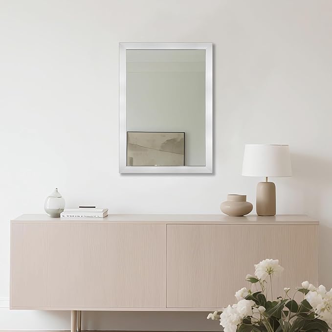 Ruomeng Bathroom Mirror 20" x 28" Rectangular Wall Mirror for Over Sink Feamed Mirror for Entryway, Bedroom, Living Room, Nickel