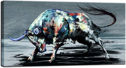 sechars - Cool Animal Canvas Wall Art Fighting Bull Painting for Living Room Home Office Farmhouse Decor Wildlife Canvas Artwork for West Cowboy Gallery Wrap Ready to Hang