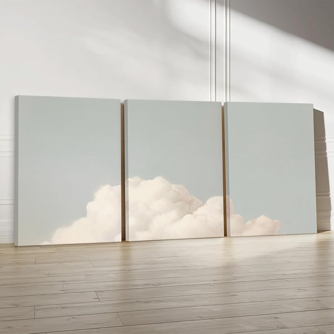 Pennclys Clouds Wall Art Decor Over The Bed Sky Canvas Wall Art Abstract Minimalist Clouds Prints Painting Blue Sky Wall Decor Pictures for Living Room Bedroom 24x36 Inch Ready to Hang Set of 3