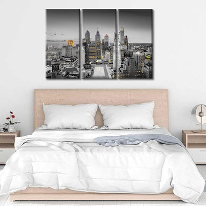American Cityscape Canvas Wall Art City Skyline Wall Decor Living Room Philadelphia Pennsylvania Skyscrapers Pictures Wall Decor for Bedroom Posters and Prints Framed Ready to Hang (42"Wx28"H)