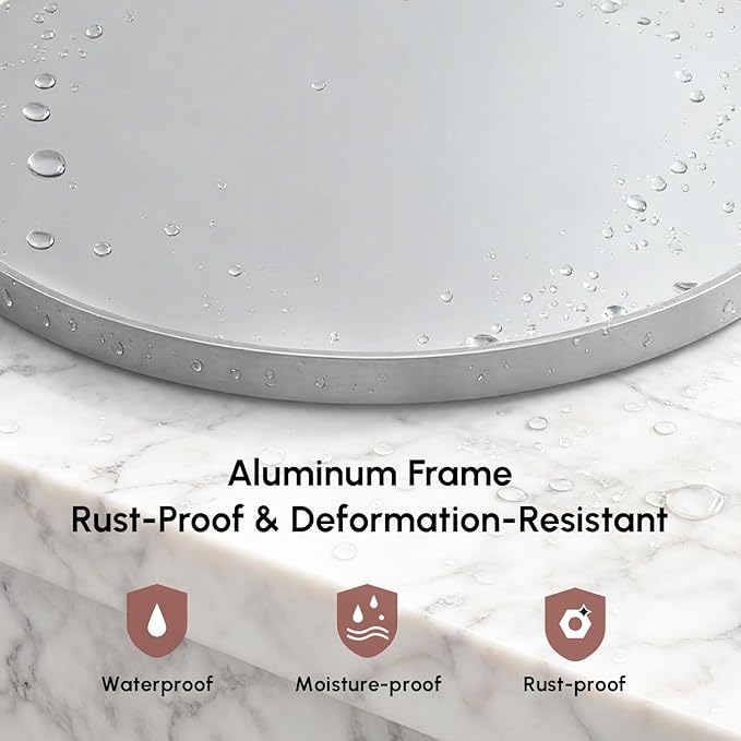 USHOWER Brushed Nickel Bathroom Mirrors for Over Sink, 24 Inch Circle Mirror with Metal Frame, Wall Mirror for Vanity, Entryway, Living Room, Hallway and Bedroom Decor