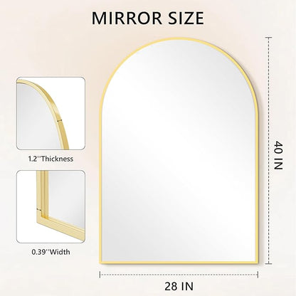 Arched Bathroom Mirror for Wall, 40" x 28" Gold Metal Frame Vanity Mirror, HD Glass Over Sink for Bathroom, Entryway, Bedroom