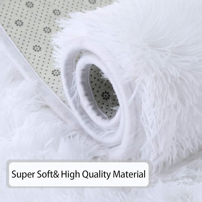 Andecor Soft Fluffy Bedroom Rugs, 5 x 8 Feet Indoor Shaggy Plush Area Rug for Boys Girls Kids Baby College Dorm Living Room Home Decor Floor Carpet, White