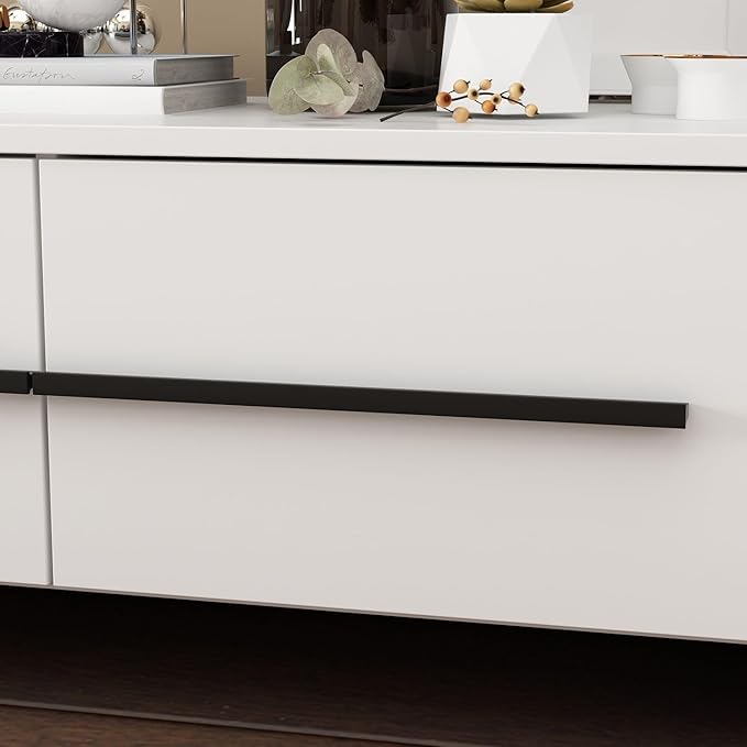 Modern TV Console Extendable Media Console, Adjustable Length, Contemporary Entertainment Center with Drawers and Legs, for Living Room White and Black (95”-133.9”W x 15.2”D x 13.1”H)