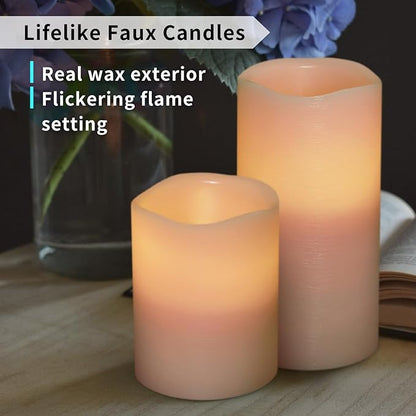 FURORA LIGHTING Pink Flameless Candles - Real Wax, Adjustable Brightness, Remote & Timer - 4 Pillars (3x4, 3x6) and 4 Votives, 8-Pack, Battery Operated
