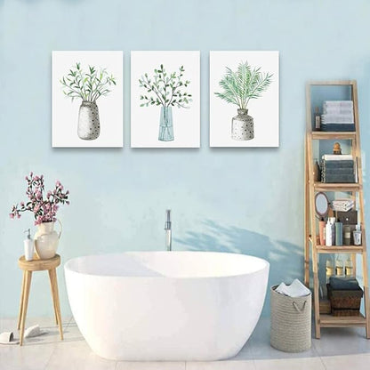 Lapremoly Family Canvas Wall Art For Kitchen Dining Room Wall Decor For Living Room Decoration For Office Vase Pictures Artwork Green Leaf Wall Paintings For Bedroom Home Walls Decor 3 Piece