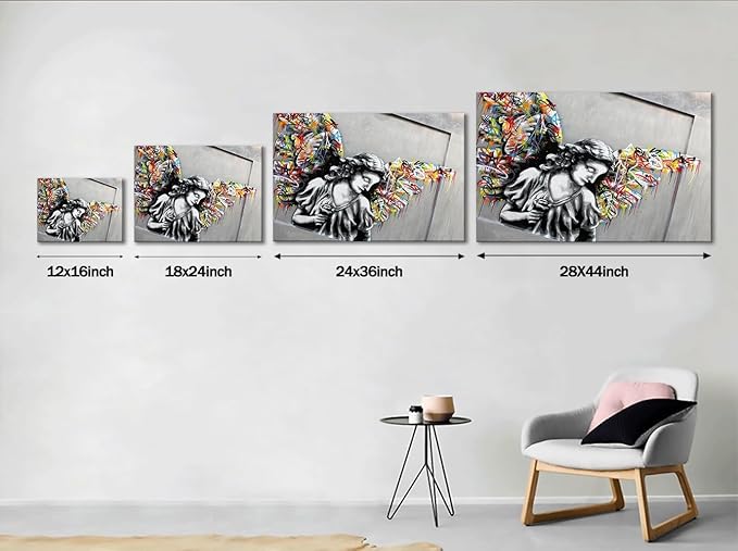 Yatsen Bridge Colorful Graffiti Wings Canvas Wall Art Banksy Art Print Street Artwork Angel Wall Decor for Living Room Bedroom Home Decoration Framed Ready to Hang 28x44inch