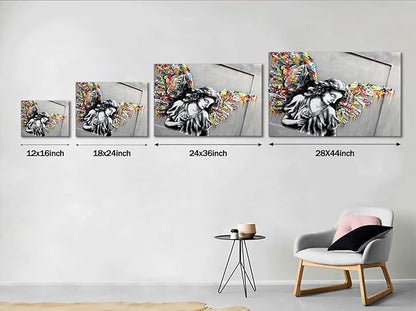 Yatsen Bridge Colorful Graffiti Wings Canvas Wall Art Banksy Art Print Street Artwork Angel Wall Decor for Living Room Bedroom Home Decoration Framed Ready to Hang 28x44inch