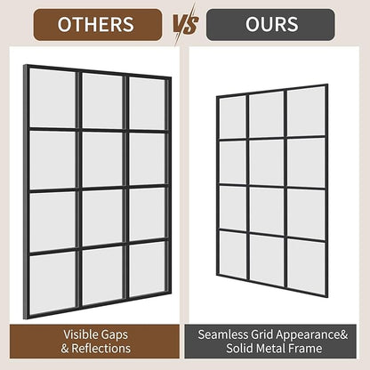 Window Pane Mirror, 28x20 Decorative Wall Mirrors, Black Metal Framed Windowpane Mirror for Farmhouse & Modern Bedroom, Living Room, Dining Room, Entryway, Fireplace Decor with Hanging or Leaning