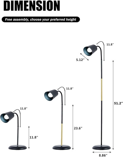 Floor Reading Lamp, Industrial Metal Floor Lamps for Living Room with Adjustable Bendable 2 in 1 Reading Table Lamps for Living Room Bedroom Office, 12W Bulb Included (White)