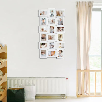 HELLO LAURA - Collage Picture Frames for Wall - 18 Photo Frame in 4x6 Inch Elegant Family Picture Frames Collage Wall Decor Display Multiple Photos for Home - Vintage White