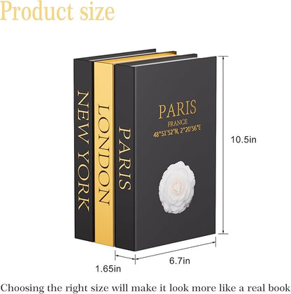 Decorative Books for Coffee Table Decor,3 PCS Stylish Fake Books of Room Decor Aesthetic,for Home Decor,Shelf,Entryway,Console Table,Fireplace Mantel Decor(Black and Gold Foil Stamping)