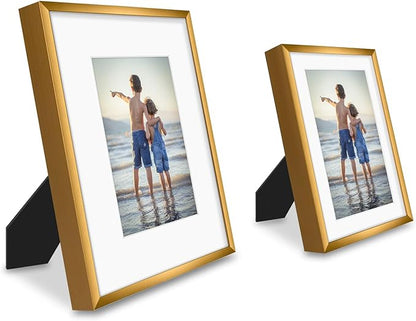 Golden State Art, Aluminum Gallery Wall Frame Set of 7 - Includes One 11x14, Two 8x10, and Four 5x7 - Metal Frames with Mat & Real Glass Cover for Elegant Home or Office Decor (Style 2, Bronze)