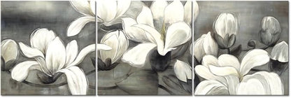 Wieco Art Magnolia Flowers Canvas Prints Wall Art 3 pcs White and Grey Floral Pictures Paintings Ready to Hang for Living Room Bedroom Home Decorations Modern Stretched and Framed Grace Giclee
