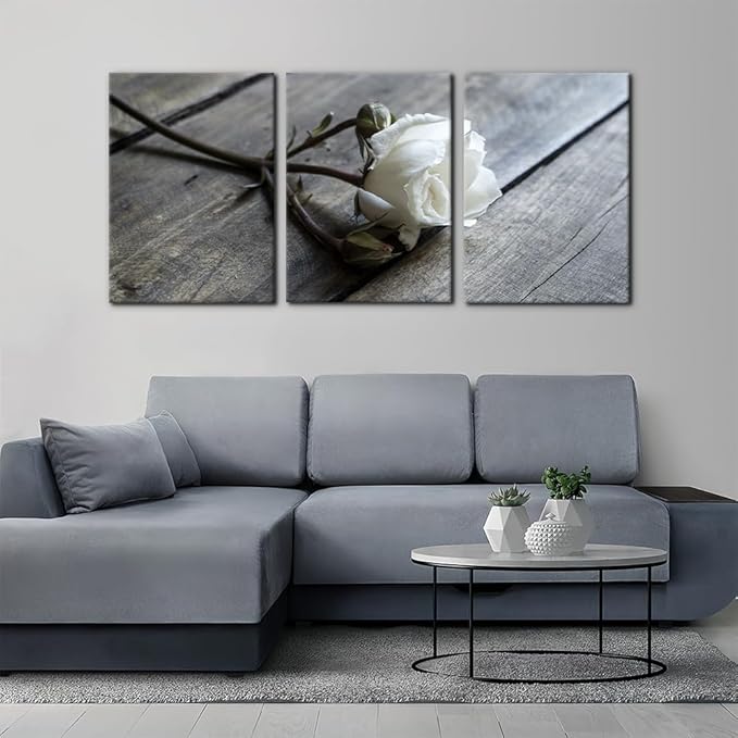 Pacimo White Rose Canvas Wall Art Prints Flowers Pictures Paintings Prints on Canvas Modern 3 Pieces Floral Giclee Artwork for Living Room Bedroom Office Home Decorations Stretched Framed - 20"x28"x3