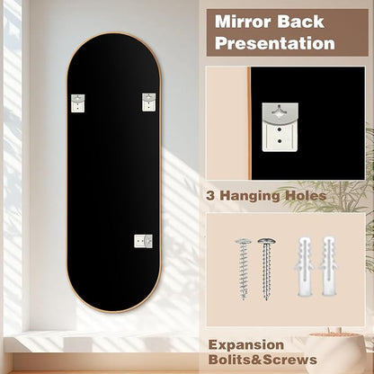 Niccy 65"×22" Oval Full Length Mirrors, Long Wall-Mounted Mirror with Aluminum Frame, Large Body Mirrors for Living Room, Explosion-Proof Hanging Wall Mirror for Bathroom Bedroom Entryway Decor, Gold