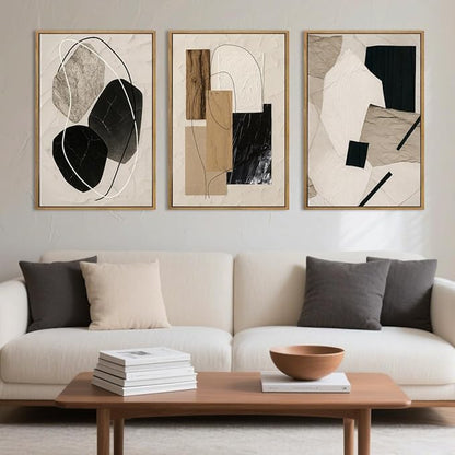 BINCUE Abstract Modern Wall Art Framed Neutral Wall Paintings Elegant Modern Artwork Abstract Neutral Wall Pictures for Living Room Bedroom Bathroom Office 16x24 Inch Set of 3 Gift