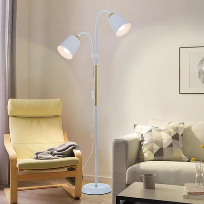 Floor Reading Lamp, Industrial Metal Floor Lamps for Living Room with Adjustable Bendable, 2 in 1 Reading Table Lamps for Living Room Bedroom Office, 12W Bulbs Included (White-2 Heads)