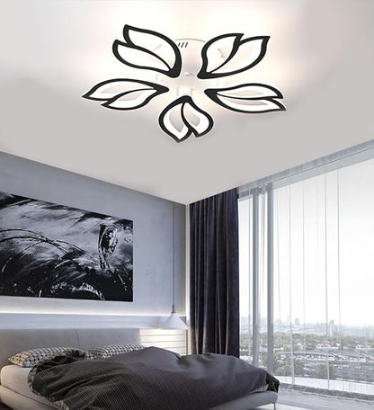 Led Modern Ceiling Light Flush Mount Black 5-Leaf Lights Ceiling Lamp Dimmable with Remote Chandelier 25.59in for Bedroom Living Room Kitchen Dining Room Office