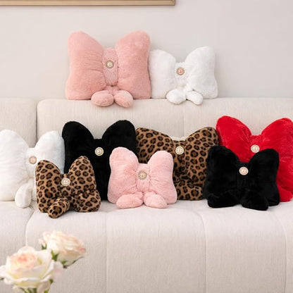Black Bow Pillow 16x12 Inch, Cute Plush Bow Shaped Decorative Accent Pillow, Coquette Room Decor for Teen Girls Bedroom Bed Sofa Chair