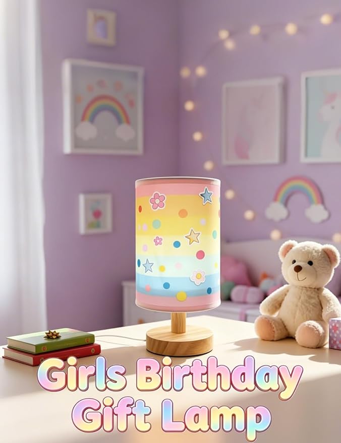 Girls Lamp,Lamp for Girls Bedroom 3-Color Small Linen Desk Lamp, 10 x 5.12 Inch with Integrated LED, for Boys & Girls Bedroom,Room Lighting Table Lamps Home Decoration(Colorful)