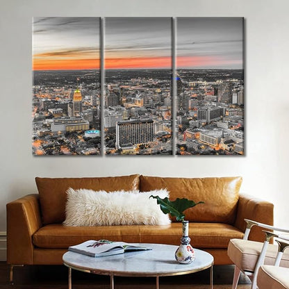 TUMOVO 3 Panel San Antonio Texas USA Skyline Black and White Wall Art City Skyline Pictures Wall Decor for Living Room Skyscrapers Wall Decor for Bedroom Framed Ready to Hang (36" Wx24 H)