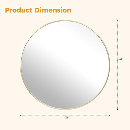 DUMOS 36 Inch Round Wall Mirror, Bathroom Mirror with Metal Frame, HD Reflection Shatterproof Glass Vanity Mirror, Decor for Bathroom Vanity Bedroom Entryway, Glod