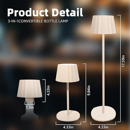 Modern 2-in-1 Table Lamp & Bottle Lamp, Pleated Metal Shade Touch Control Lamp | Adjustable Height, Warm Light & RGB, Stepless Dimming, Anti-Tip Design,Pleats,Beige