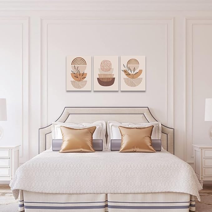 Boho 3 Piece Set: Canvas Wall Art for Living Room, Bedroom, Kitchen, Office & Bathroom - Minimalist Abstract Prints