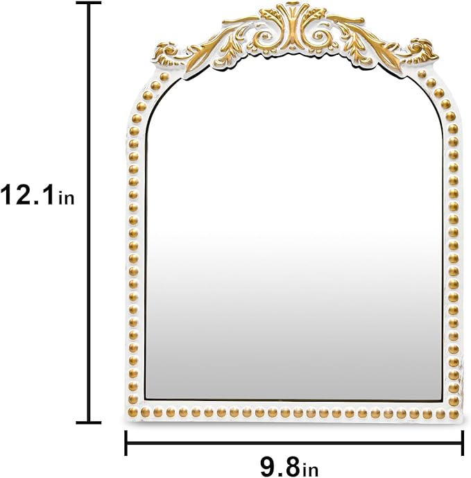 Vintage Makeup Mirror Antique Arched Vanity Tabletop Mirrors for Dresser,Baroque Decor Ornate Standing Mirror for Living Room,Desktop,Bedroom 12.1" x 9.8"
