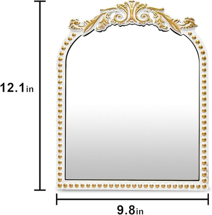 Vintage Makeup Mirror Antique Arched Vanity Tabletop Mirrors for Dresser,Baroque Decor Ornate Standing Mirror for Living Room,Desktop,Bedroom 12.1" x 9.8"