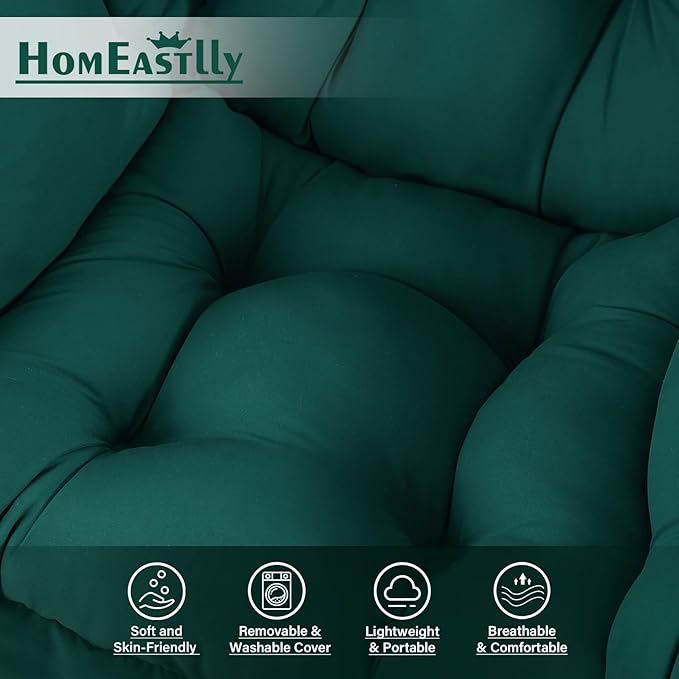 Lazy Chair with Ottoman, Large Dark Green Accent Chair with Ottoman, Comfy Reading Armchair, Leisure Sofa Chair for Living Room, Bedroom, Dorm Room, Office